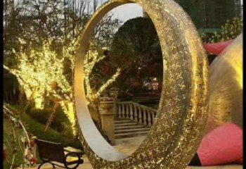 月亮雕塑批發(fā)，拉絲工藝，園林鏤空月亮雕塑承接