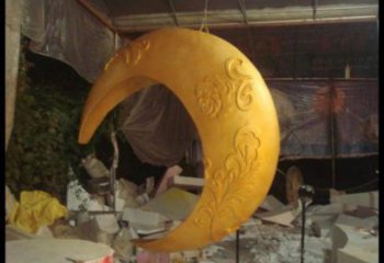 景區(qū)月亮船雕塑，鍍金歐式雕塑，鐵藝材質