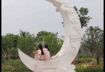 園林月亮船雕塑，噴漆景觀雕塑，網格形式