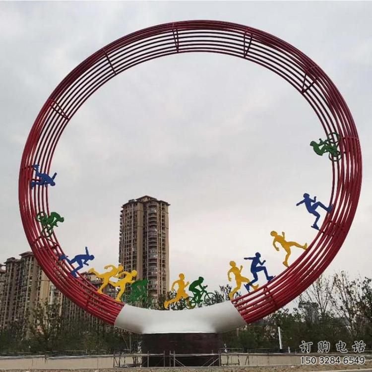 圓環(huán)雕塑點(diǎn)擊，地標(biāo)擺件，烤漆圓環(huán)雕塑承接
