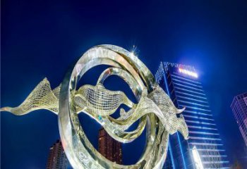 雙環雕塑展品，彩鋼制作，不銹鋼雙環雕塑精品