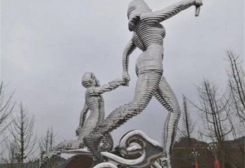 火炬人雕塑，鏡面工藝-不銹鋼螺旋造型雕塑