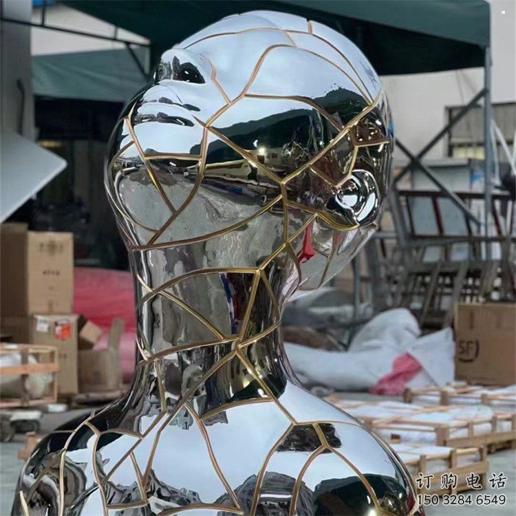 白鋼人頭像雕塑通用，街道標(biāo)識，不銹鋼鏡面人頭像雕塑承接