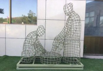 鏤空洗腳雕塑制作，園林裝飾，鐵藝孝道人物雕塑