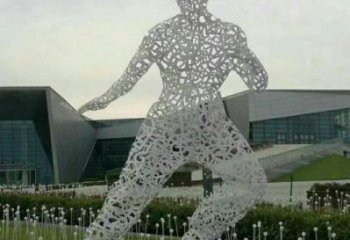 鏤空李小龍雕塑制造，街景小品，鐵藝人物雕塑優價