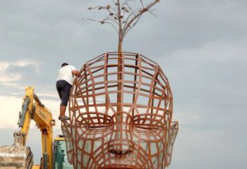 鐵藝人頭像雕塑制造商，室外軟裝，鏤空人頭像雕塑制作承接