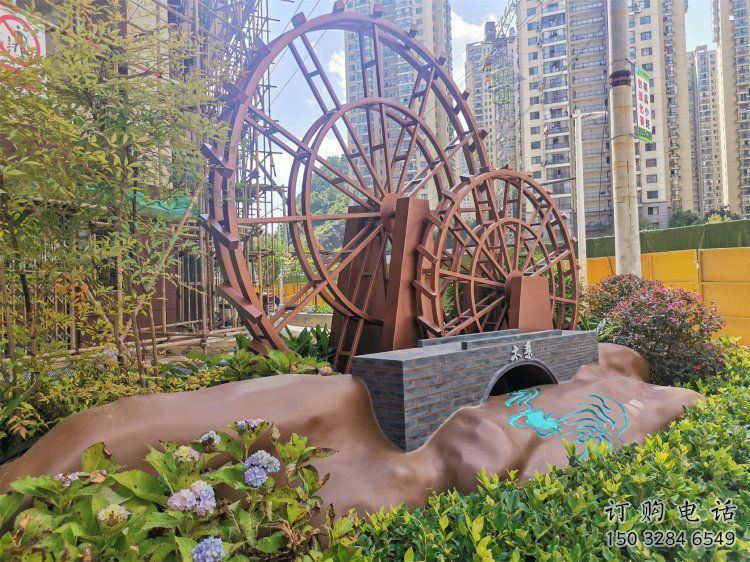 水車雕塑選用，小區擺件，大型水車雕塑公司