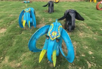 輪胎大象雕塑服務商，美陳雕塑，輪胎動物雕塑訂做