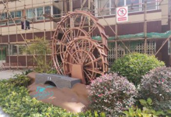 景觀水車(chē)雕塑供需，彩鋼制作，大型水車(chē)雕塑公司