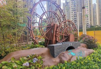 水車(chē)雕塑選用，小區(qū)擺件，大型水車(chē)雕塑公司