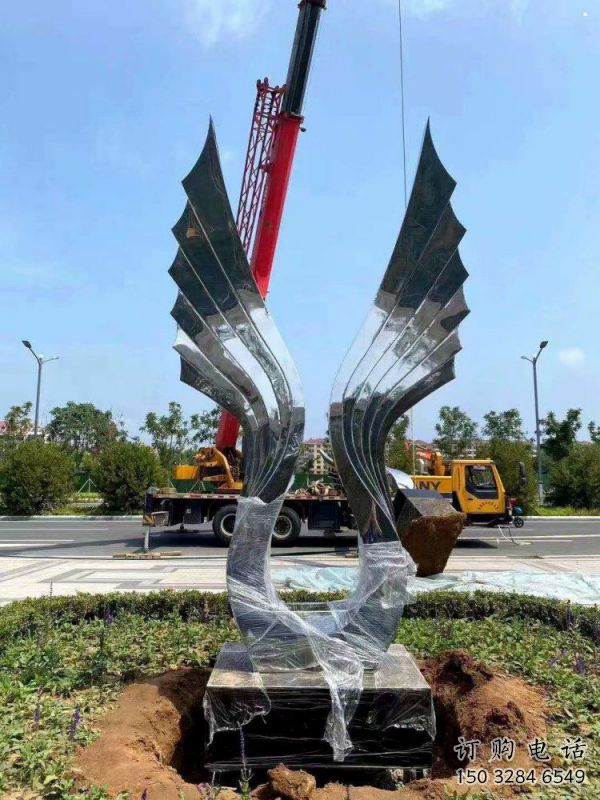 景區(qū)鳥翅雕塑優(yōu)選，圓雕體系，不銹鋼鳥翅雕塑選定