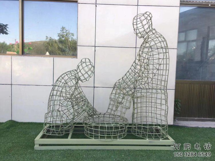 酒泉鏤空洗腳雕塑制作，園林裝飾，鐵藝孝道人物雕塑