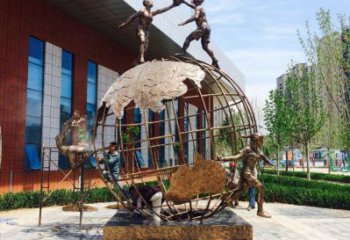 五指山地球儀雕塑選定，拉絲工藝，地球儀人物雕塑預(yù)定