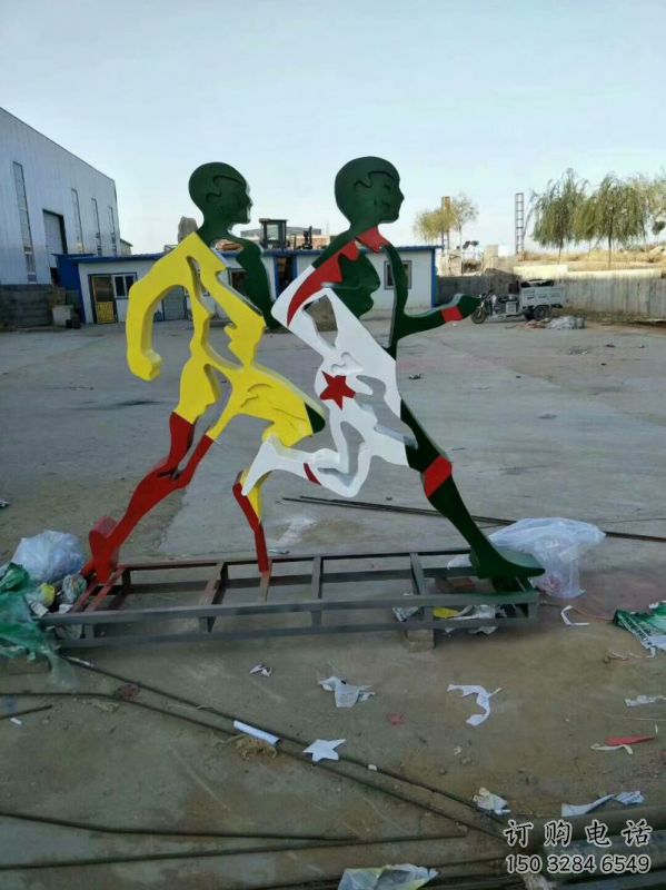 湘潭賽跑雕塑，鏤空工藝制作，不銹鋼烤漆體育人物雕塑