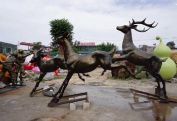 黃岡戶外小鹿批發(fā)，動物雕塑，梅花鹿銅雕塑供求