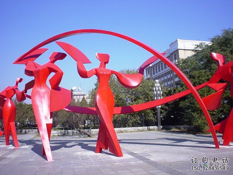烏蘭察布扭秧歌雕塑，民俗舞蹈雕塑，不銹鋼抽象音樂(lè)人雕塑