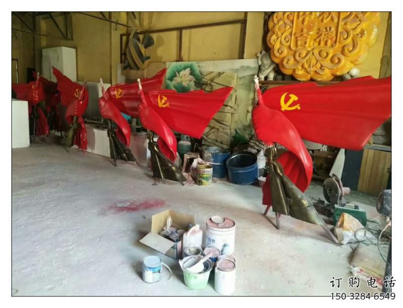 武川園林國旗雕塑，噴漆黨建雕塑，烤漆形式