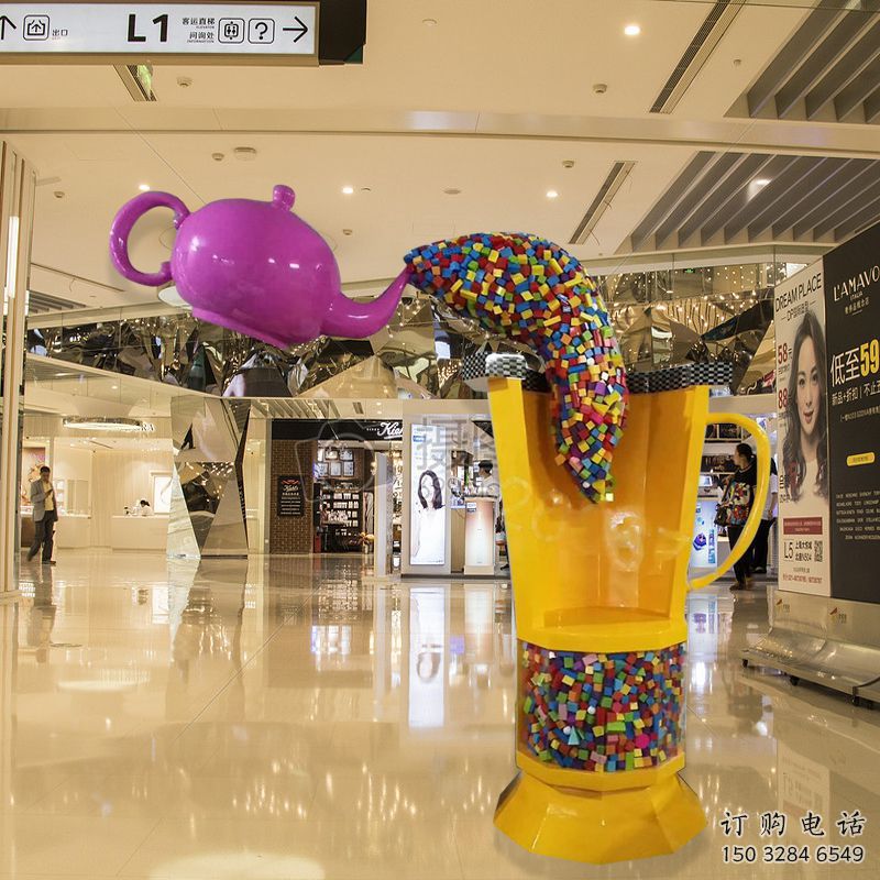 街道茶壺雕塑，鍛造景觀雕塑，古銅效果