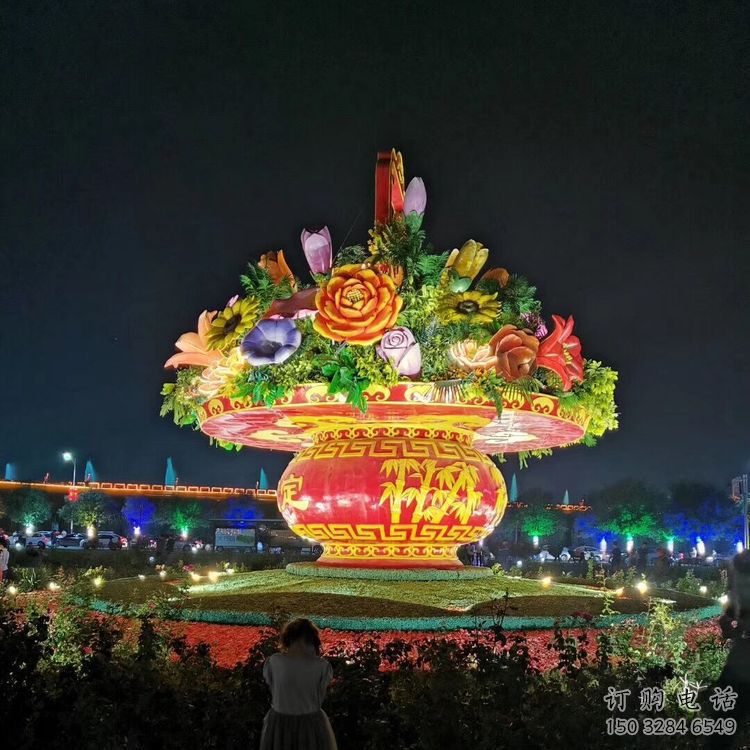 街道花籃雕塑，鍛造景觀雕塑，古銅效果