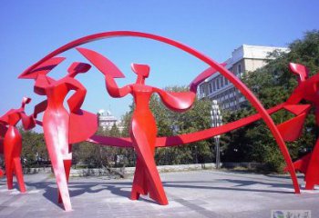 烏蘭察布扭秧歌雕塑，民俗舞蹈雕塑，不銹鋼抽象音樂人雕塑