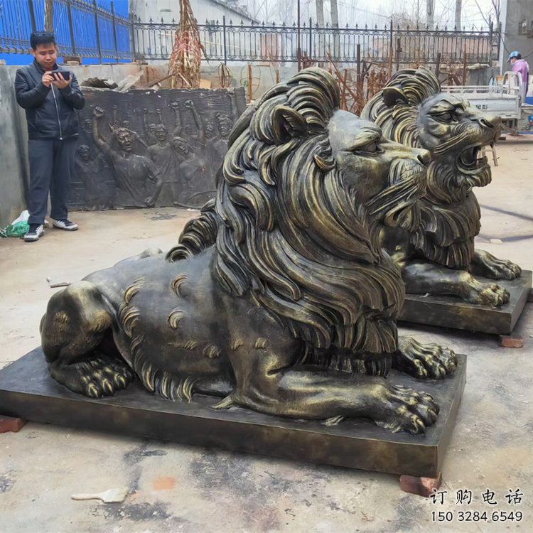 雅安大型趴獅雕塑，仿銅動物雕塑，玻璃鋼獅子雕塑制作