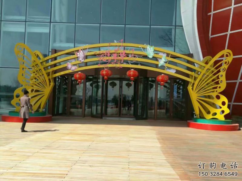 杭州蝴蝶拱門雕塑，鏤空烤漆效果，不銹鋼小區標識雕塑